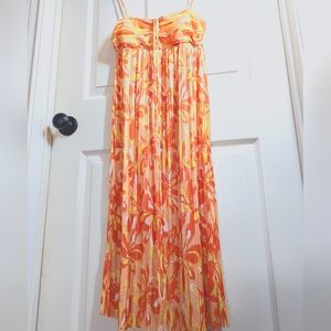ZARA - PRINTED PLEATED DRESS, SIZE S, ORANGE COLOR